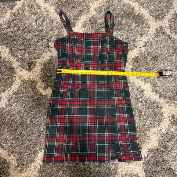 NEW Copper Key Red Green Gray Plaid Jumper Mini Dress Slit Academia Size L - Picture 6 of 7